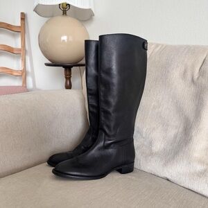 JCREW Black Leather Riding Boots 9.5 Knee High Classic Preppy Quiet Luxury